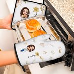 Juego de guantes aislantes y agarraderas personalizados con el nombre de la madre para cocinar Regalo de cumpleaños del Día de la Madre para la abuela, la mamá y la amante de la cocina