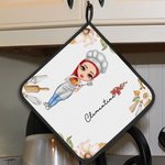 Juego de guantes aislantes y agarraderas personalizados con el nombre de la madre para cocinar Regalo de cumpleaños del Día de la Madre para la abuela, la mamá y la amante de la cocina