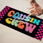 Personalized Multicolor Plaid Cousin Crew Quick Dry Oversized Beach Towel with Name Summer Travel Holiday Essential Birthday Gift for Family Kids