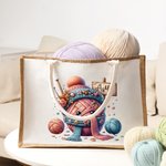 Personalisierte Cartoon Häkelmuster Jute Tragetasche mit Namen Reisen Zubehör Tote Bag Geburtstag Urlaub Geschenk für Stricken Liebhaber Damen