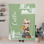 Manta blanda con nombre para regalo de cumpleaños para mujer amante de la lectura, con tema de libro personalizado.