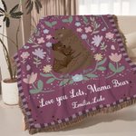 Personlig blommig kramande björn tofs mjuk kasta filt med namn heminredning mors dag födelsedagspresent till mamma mormor