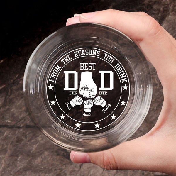 Personlig Best Dad and Kid Fist Bump 10 oz Whiskyglas med graverade 1-6 barns namn Fars dag Födelsedag Uppskattning Present till pappa farfar