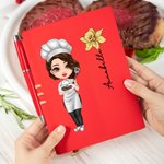 Cuaderno de recetas y bolígrafo A5 personalizado con el nombre de la flor de nacimiento de la mamá cocinera de dibujos animados para el Día de la Madre Regalo de cumpleaños para la abuela mamá cociner