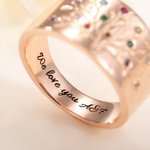 Sterling silverring med släktträd och födelsestenar - graverad smyckesgåva till mamma eller mormor
