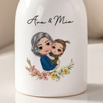 Personalisierte Cartoon Mama und Kind Geburt Blume Keramikvase mit Namen Muttertag Geburtstag Home Decor Geschenk für Mama Oma