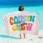 Personalized Multicolor Plaid Cousin Crew Quick Dry Oversized Beach Towel with Name Summer Travel Holiday Essential Birthday Gift for Family Kids