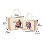 Personalisierte Cartoon Häkelmuster Jute Tragetasche mit Namen Reisen Zubehör Tote Bag Geburtstag Urlaub Geschenk für Stricken Liebhaber Damen