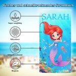 Personalisiertes Meerjungfrau Prinzessin Mikrofaser Strandtuch mit Namen Schnelltrocknend Übergroß Reisezubehör Schwimmbad Sommer Geschenk für Mädchen