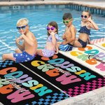 Personalized Multicolor Plaid Cousin Crew Quick Dry Oversized Beach Towel with Name Summer Travel Holiday Essential Birthday Gift for Family Kids