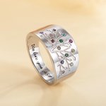 Sterling silverring med släktträd och födelsestenar - graverad smyckesgåva till mamma eller mormor
