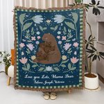 Personlig blommig kramande björn tofs mjuk kasta filt med namn heminredning mors dag födelsedagspresent till mamma mormor
