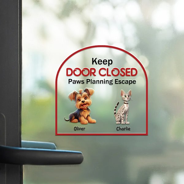 Personalised Keep Door Closed 1-4 3D Cartoon Pets Waterproof Window Door Decal Sticker with Name Birthday Housewarming Gift for Dog Cat Lovers