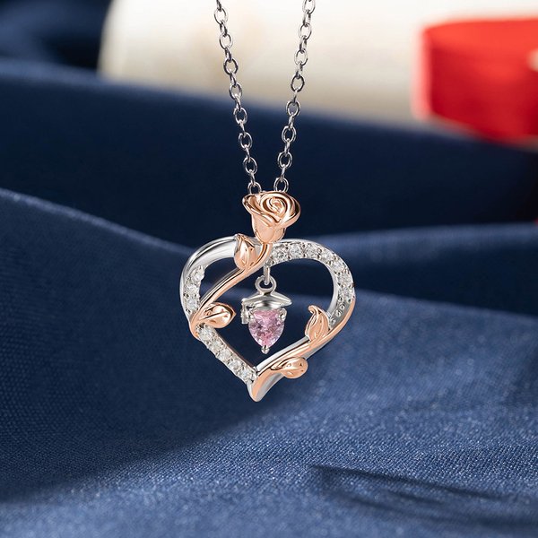 Personligt Dainty Grad Cap Zircon Rose Heart-halsband med födelsesten Alla hjärtans dag Graduation Födelsedagspresent för kvinnor Graduates