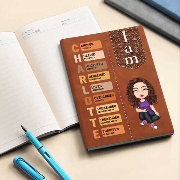 Personalisierte Retro Bibel Vers Cartoon Charakter A5 Notebook mit 100 linierten Seiten und Name Geburtstag religiöse Taufe Geschenk für Christen Familie