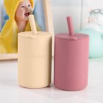 Personalised Baby Silicone Cups with Straw and Lid Training Sippy Cups Toddler Gift