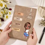 Personalized Retro Bible Verse Cartoon Character A5 Notebook with 100 Lined Pages and Name Birthday Religious Baptism Gift for Christians Family