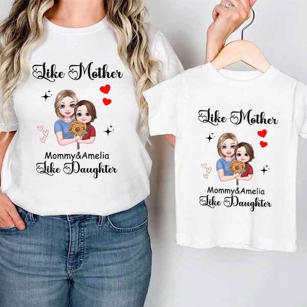 Personalized Like Mother like Daughter Son Cartoon Mother and Child 100% Cotton T-shirt Set with Names Mother's Day Birthday Gift for Kid Mom