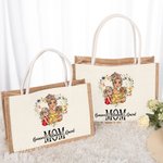 Personlig hjerteformet krans tegneserie mamma og 1-2 barn jute totepose med navn reisetilbehør morsdag bursdagsgave til mamma kvinner