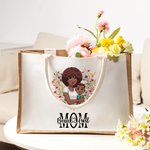 Personlig hjerteformet krans tegneserie mamma og 1-2 barn jute totepose med navn reisetilbehør morsdag bursdagsgave til mamma kvinner