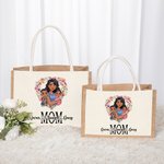 Personlig hjerteformet krans tegneserie mamma og 1-2 barn jute totepose med navn reisetilbehør morsdag bursdagsgave til mamma kvinner