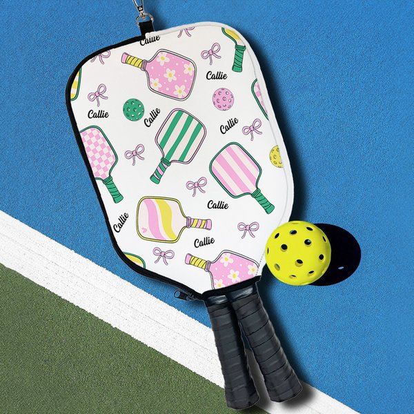 Personalized Colorful Coquette Bow Pickleball Paddle Cover with Name Sports Accessory Birthday Gift for Pickleball Enthusiasts