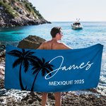 Serviette de Plage Personnalisée avec Nom Texte Motif Palmier Multicolore Accessoire à Séchage Rapide Cadeau pour Femme
