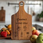 Personalised Cute 1-8 Names Biscuit Family Reversible Cheese Charcuterie Chopping Board with Grip Made in USA Mother's Day Gift for Grandma Mom