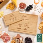 Personalisierte Gravierte Cookie Crew FSC Bambus Charcuterie Schneidebrett mit 1-8 Namen und Saft Rille Muttertag Geburtstag Geschenk für Mama Oma