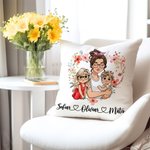 Gepersonaliseerd hart krans cartoon mama en 1-2 kinderen zacht kussenhoes met namen Home Decor Moederdag cadeau voor mama