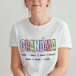 Personlig fargerik T-skjorte med blomsteralfabeter T-skjortegenser med kallenavn og 1-12 navn Morsdag Bursdagsgave til mamma bestemor familie