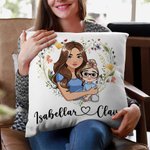 Gepersonaliseerd hart krans cartoon mama en 1-2 kinderen zacht kussenhoes met namen Home Decor Moederdag cadeau voor mama
