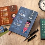 Personalized Retro Bible Verse Cartoon Character A5 Notebook with 100 Lined Pages and Name Birthday Religious Baptism Gift for Christians Family