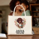 Personlig hjerteformet krans tegneserie mamma og 1-2 barn jute totepose med navn reisetilbehør morsdag bursdagsgave til mamma kvinner