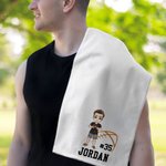 Asciugamano sportivo personalizzato con nome e gancio con disegno di palla e personaggio dei cartoni animati Accessorio sportivo super assorbente Regalo di compleanno per giocatori amanti dello sport