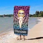Personalisiertes Leoparden- und Zebramuster Cartoon Figur Strandtuch mit Namen Handtuch Übergroß Saugfähig Reise Sommerurlaub Party Geschenk für Damen
