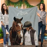 Personalized Multicolor Watercolor Style Horse Photo Soft Throw Blanket with Name Home Decor Birthday Equestrian Keepsake Gift for Horse Enthusiasts