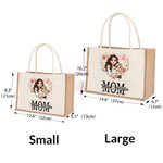 Personlig hjerteformet krans tegneserie mamma og 1-2 barn jute totepose med navn reisetilbehør morsdag bursdagsgave til mamma kvinner