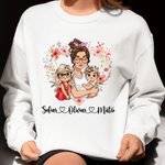 Spersonalizowany wieniec w kształcie serca Kreskówka Mama i 1-2 dzieci Przyjazna dla skóry bluza z kapturem z imieniem Urodziny Dzień Matki Prezent dla mamy babci
