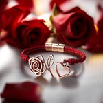 Personalizada Rose Corazón ajustable hecho a mano pulsera de cuerda roja con las iniciales grabadas Día de San Valentín Aniversario Cumpleaños regalo para las mujeres