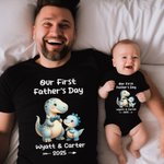 Personalisiertes Niedliches Bären T-Shirt Babybody Set aus 100% Baumwolle mit Namen und Jahr Vatertag Geburtstag Geschenk für Baby Papa