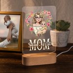 Personalisierte herzförmige Kranz Cartoon Mama und 1-2 Kinder LED-Nachtlicht mit Namen und Holzsockel Home Desk Decor Muttertag Geschenk für Mama Oma