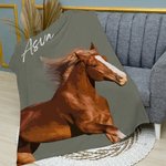 Personalized Multicolor Watercolor Style Horse Photo Soft Throw Blanket with Name Home Decor Birthday Equestrian Keepsake Gift for Horse Enthusiasts