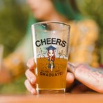 Personalized Grad Cap Cartoon Character 16 oz Beer Glass with Name and Year Graduation Party Keepsake Gift for Graduates