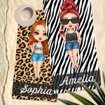 Personalisiertes Leoparden- und Zebramuster Cartoon Figur Strandtuch mit Namen Handtuch Übergroß Saugfähig Reise Sommerurlaub Party Geschenk für Damen