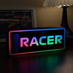 Placa personalizada con nombre, estilo carreras, con texto y 7 colores de iluminación LED ajustables Decoración del hogar Regalo de cumpleaños para entusiastas de las carreras