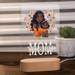 Personalisierte herzförmige Kranz Cartoon Mama und 1-2 Kinder LED-Nachtlicht mit Namen und Holzsockel Home Desk Decor Muttertag Geschenk für Mama Oma