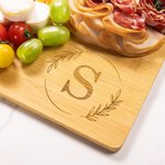 Personalized Engraved Garland Initial Bamboo Charcuterie Cutting Board with Handle Housewarming Wedding Mother's Day Gift for Couple Family