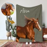 Personalized Multicolor Watercolor Style Horse Photo Soft Throw Blanket with Name Home Decor Birthday Equestrian Keepsake Gift for Horse Enthusiasts