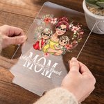 Personalisierte herzförmige Kranz Cartoon Mama und 1-2 Kinder LED-Nachtlicht mit Namen und Holzsockel Home Desk Decor Muttertag Geschenk für Mama Oma